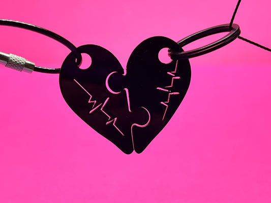 Puzzle Heart Keychain Set – Matching Acrylic Heart with Engraved Pulse – Couples, Friends, Long-Distance Gift – Keep One, Gift One