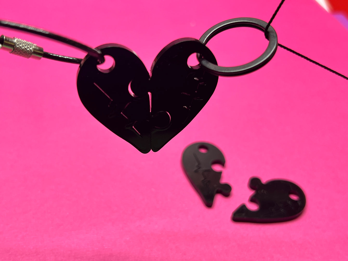 Puzzle Heart Keychain Set – Matching Acrylic Heart with Engraved Pulse – Couples, Friends, Long-Distance Gift – Keep One, Gift One